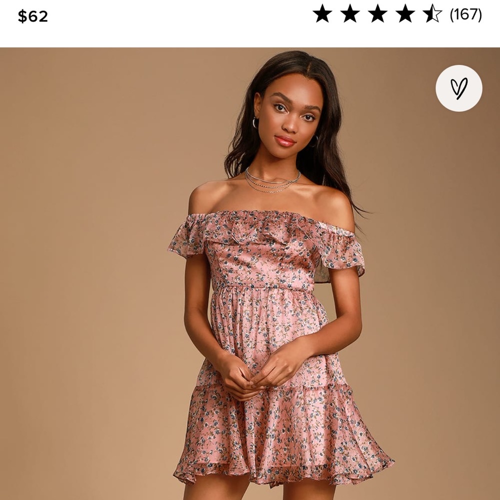 NWT Lulus My Favorite Rusty Rose Floral Print Off-the-Shoulder Dress